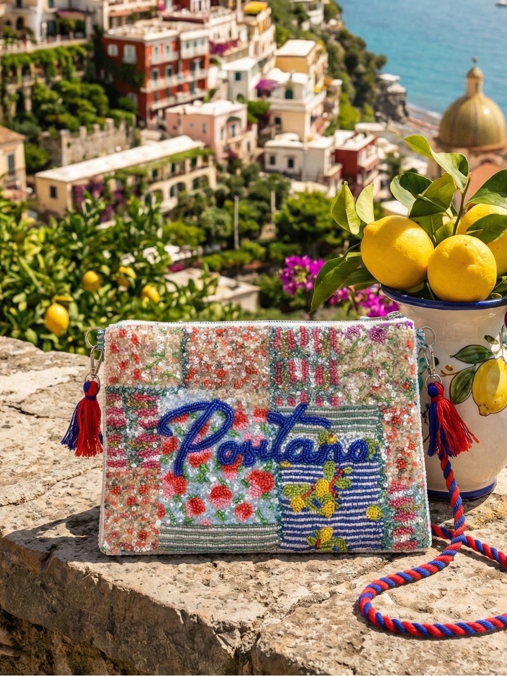 Antica Sartoria Positano Embellished Sequin Crossbody Bag in Patchwork NWT